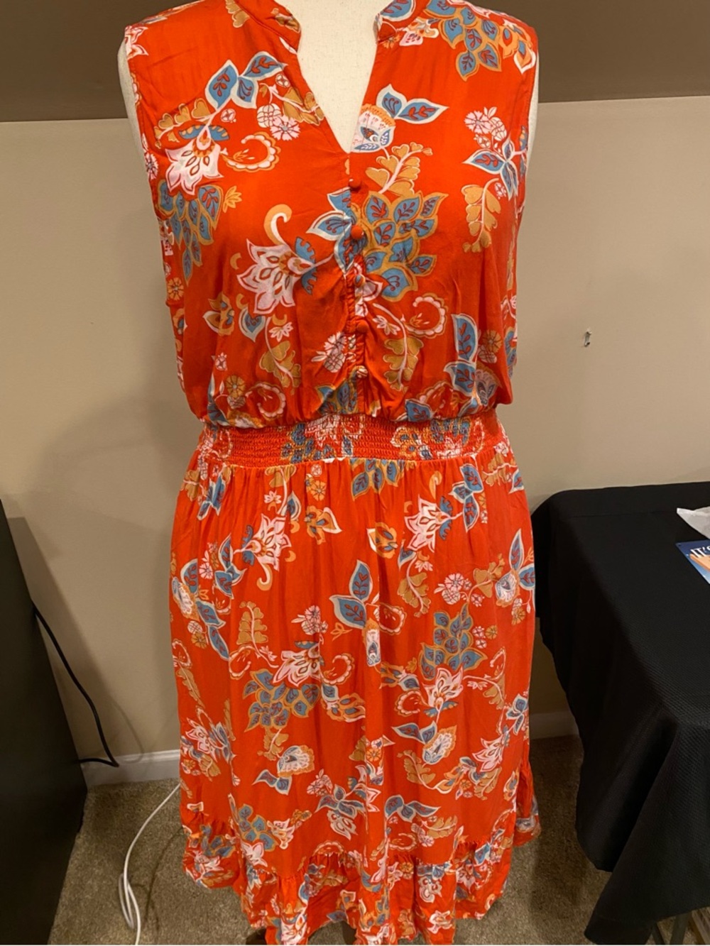 croft & barrow Orange Floral Sleeveless Midi Dress